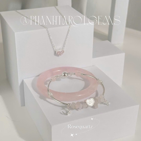 Kiềng bạc đá vụn mix charm tim