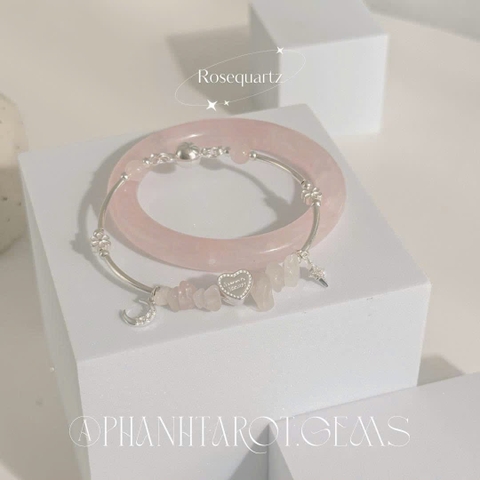 Kiềng bạc đá vụn mix charm tim