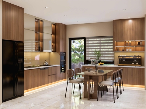 Mẫu tủ bếp gỗ biệt thự Vinhomes Thăng Long