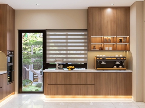 Mẫu tủ bếp gỗ biệt thự Vinhomes Thăng Long