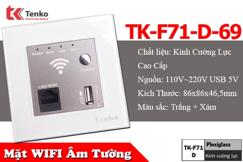 WIFI Âm Tường Mặt Kính Cường Lực Tích Hợp Cổng USB 300mbps TK-F71-D-69
