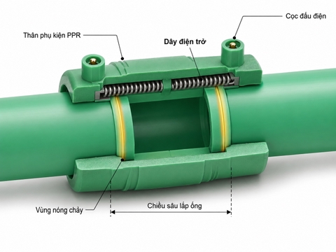 Cấu tạo phụ kiện hàn điện trở PPR với dây điện trở bên trong