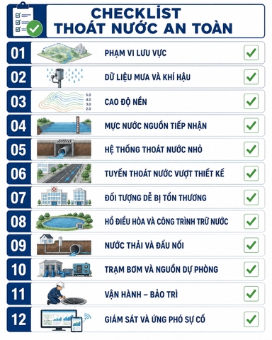 Checklist kiểm tra quy hoạch thiết kế và vận hành hệ thống thoát nước an toàn