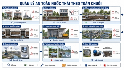 Chuỗi quản lý an toàn nước thải từ nguồn phát sinh đến xử lý tái sử dụng hoặc xả thải