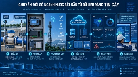 Mô hình chuyển đổi số ngành Nước từ điểm đo đến dữ liệu và vận hành