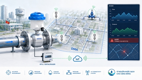 Flowmeter pressure sensor cấp nước trong DMA và IoT nước