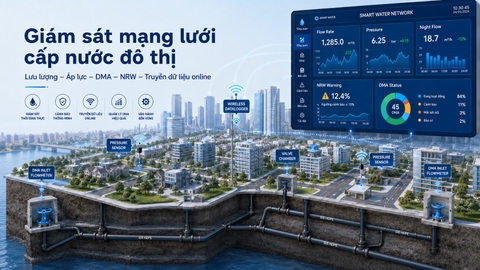 Giải pháp giám sát mạng lưới cấp nước đô thị bằng flowmeter cảm biến áp lực datalogger DMA và NRW