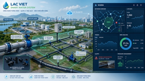 Giải pháp Lạc Việt cho cấp nước tự cường DMA NRW flowmeter IoT nước