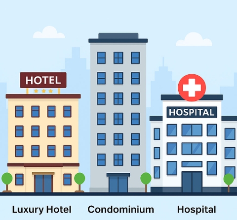 Hệ thống ống giảm âm GS được ứng dụng trong: Khách sạn cao cấp, Chung cư cao tầng, Bệnh viện