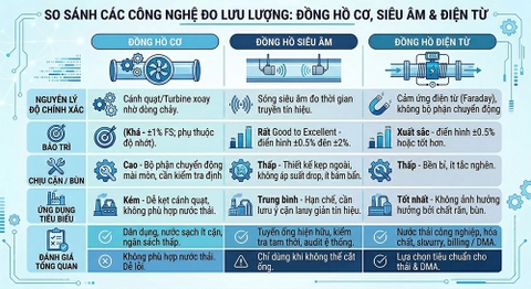 Infographic so sánh đồng hồ cơ – siêu âm - điện từ