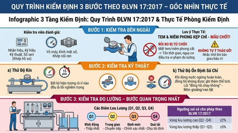 Ảnh 1: Infographic 3 tầng kiểm định đồng hồ đo nước