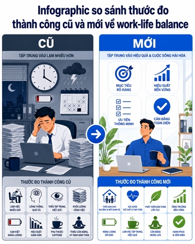 Infographic so sánh thước đo thành công cũ và mới về work-life balance