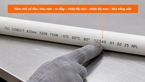 Mã phân loại và thông tin kỹ thuật in trên thân ống PVC Conduit