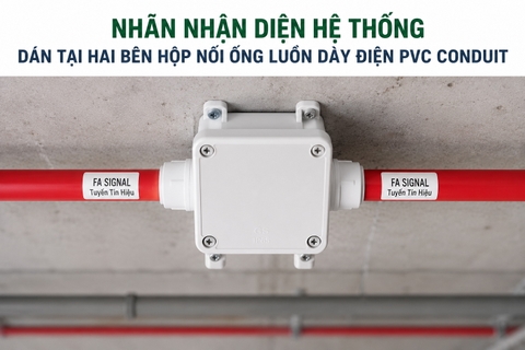 Nhãn nhận diện hệ thống dán tại hai bên hộp nối ống luồn dây điện PVC Conduit