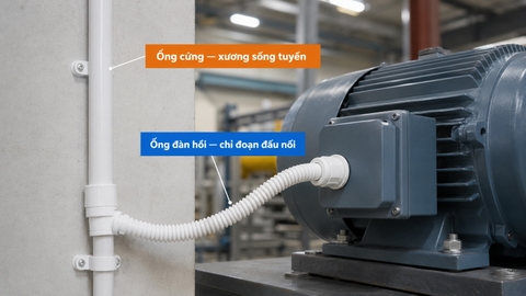 Điểm chuyển tiếp từ ống luồn dây điện cứng sang ống luồn đàn hồi tại đầu nối thiết bị