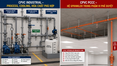 Phân biệt ống CPVC Industrial màu xám và CPVC PCCC màu cam