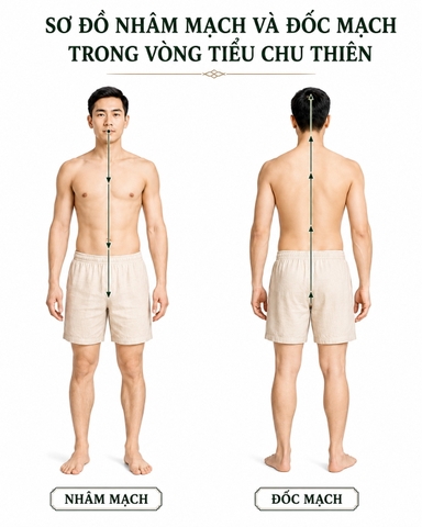 Sơ đồ Nhâm mạch và Đốc mạch trong vòng Tiểu Chu Thiên