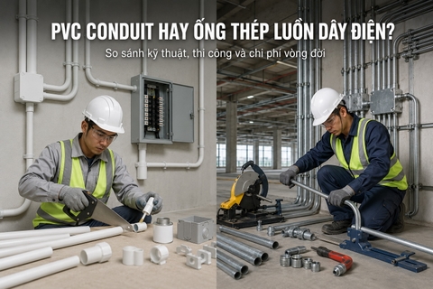 So sánh ống PVC Conduit và ống thép EMT luồn dây điện