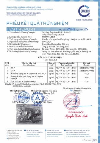 Kết quả thử nghiệm Ống PPr kháng khuẩn GS D32 (2 lớp) PN10