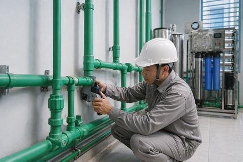 thi công đường ống PP-r kháng khuẩn cho hệ nước sạch sau RO