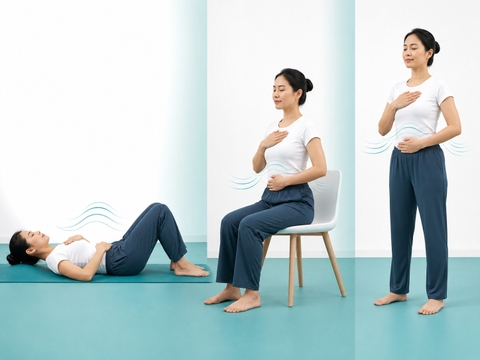 Cách thở bụng đúng ở tư thế nằm ngồi và đứng