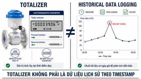 Phân biệt totalizer và historical data logging của đồng hồ nước
