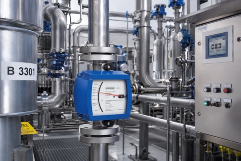 Lưu lượng kế kiểu phao KROHNE H250 lắp đặt trên đường ống trong nhà máy công nghiệp