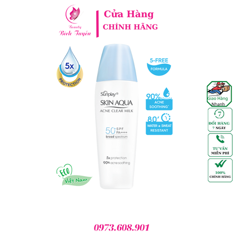 SUNPLAY SKIN AQUA ACNE CLEAR MILK Sữa chống nắng dưỡng da ngừa mụn SPF50+, PA++++