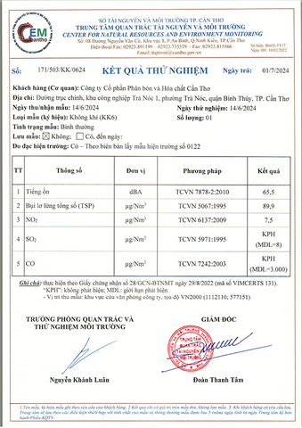 Kết quả quan trắc môi trường quý II - 2024 - CFC