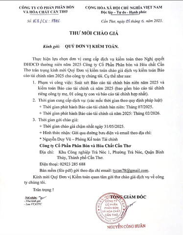 CFC - Thư mời chào giá kiểm toán dịch vụ