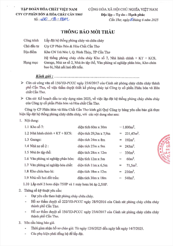 CFC - Thông báo mời thầu hệ thống PCCC