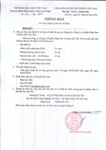 Thông báo v/v - Đấu giá tài sản