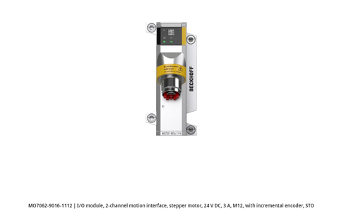 MO7062-9016-1112 | I/O module, 2-channel motion interface, stepper motor, 24 V DC, 3 A, M12, with incremental encoder, STO