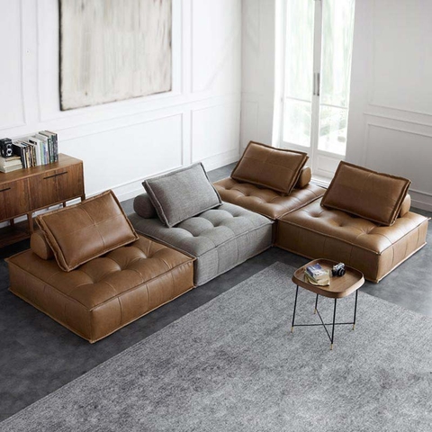 Sofa Góc Modular Bọc Da Ý - SG077