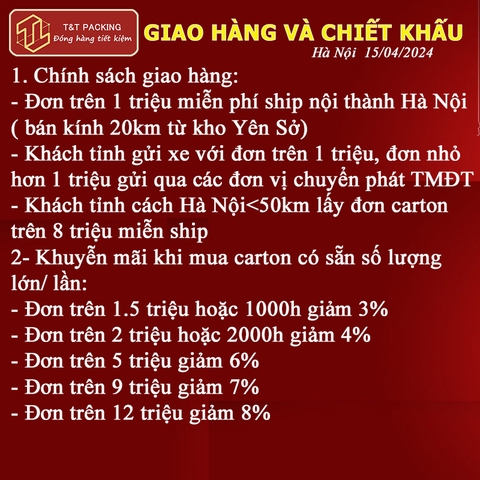 HÀ NỘI BÁO GIÁ HỘP CARTON, BĂNG DÍNH, XỐP HƠI CẬP NHẬT NGÀY 15/04/2024