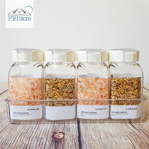 Bộ 4 hộp đựng gia vị , đồ khô kèm khay HTE500NS4