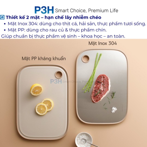 Thớt hai mặt LocknLock Double sided board inox 304, nhựa PP kháng khuẩn CKD096IVY P3H