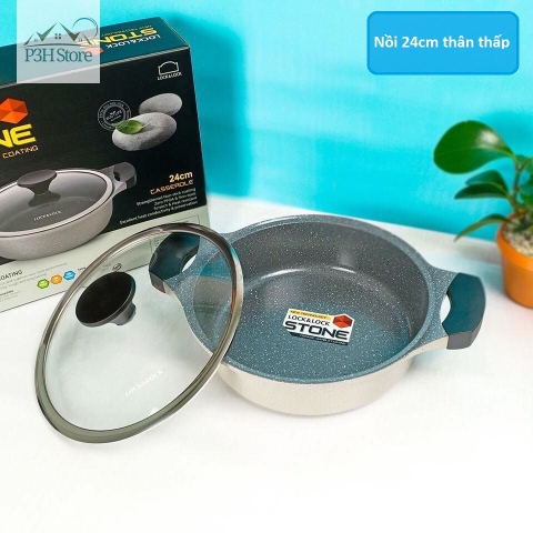 Nồi vân đá Lock&Lock 24cm thân thấp dòng Stone chống dính cao cấp LCA6242D-IH