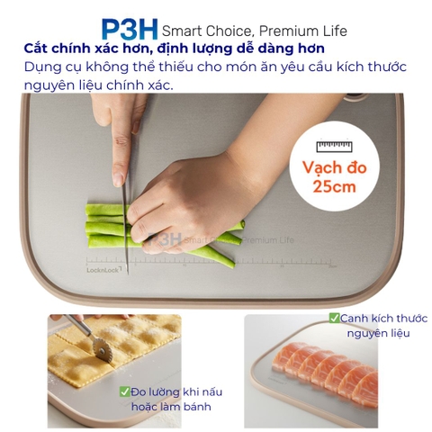Thớt hai mặt LocknLock Double sided board inox 304, nhựa PP kháng khuẩn CKD096IVY P3H
