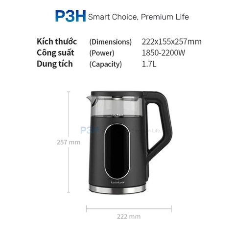 Ấm đun siêu tốc LocknLock Digital electric kettle 1.7L- Màu đen EJK286BLK P3H