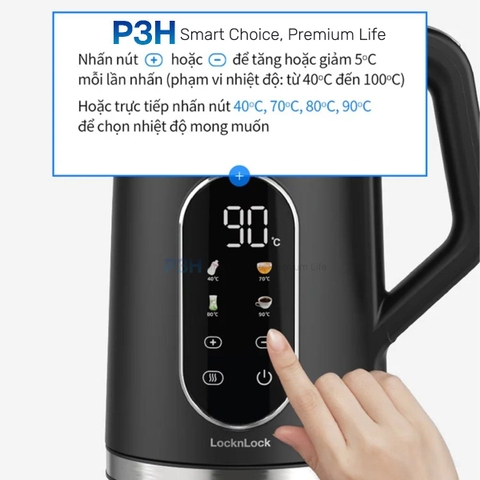Ấm đun siêu tốc LocknLock Digital electric kettle 1.7L- Màu đen EJK286BLK P3H