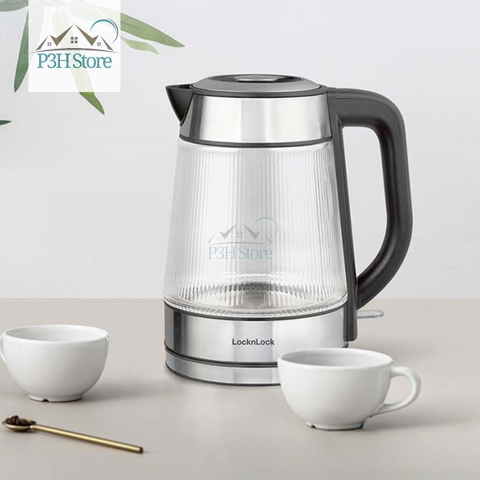 Ấm đun siêu tốc Lock&Lock 1.8L thân bình thủy tinh công suất 1850W - 2200W EJK256BLK P3H
