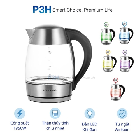 Ấm đun siêu tốc thủy tinh Lock&Lock dung tích 1.8L chuyển màu theo nhiệt độ EJK341 P3H