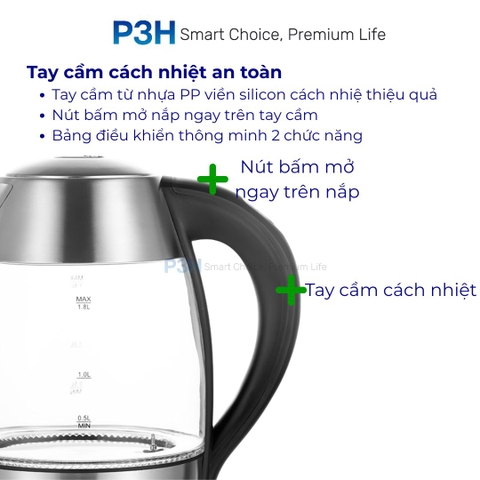 Ấm đun siêu tốc thủy tinh Lock&Lock dung tích 1.8L chuyển màu theo nhiệt độ EJK341 P3H