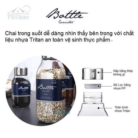 Bình đựng thực phẩm có lưới lọc Lock&Lock Canister dùng ngâm tỏi ớt đựng gia vị HTE550 HTE551 HTE552 HTE553