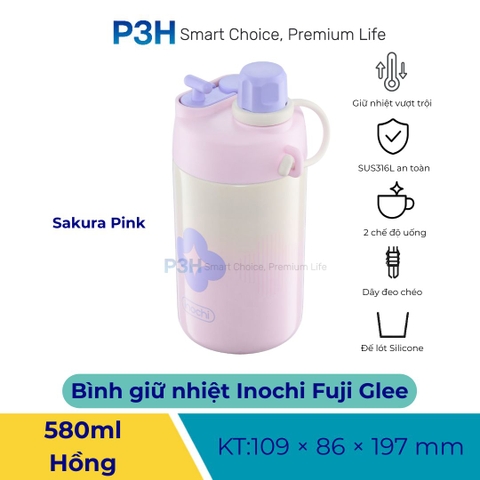 Bình giữ nhiệt Inochi Fuji Glee 580ml 2 chế độ uống dây đeo chéo màu sắc thời trang P3H
