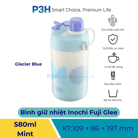 Bình giữ nhiệt Inochi Fuji Glee 580ml 2 chế độ uống dây đeo chéo màu sắc thời trang P3H
