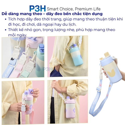 Bình giữ nhiệt Inochi Fuji Glee 580ml 2 chế độ uống dây đeo chéo màu sắc thời trang P3H