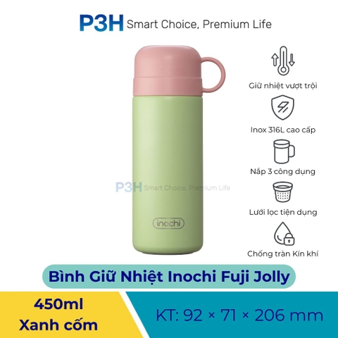 Bình Giữ Nhiệt Inochi Fuji Jolly 450ml nắp dùng làm ly uống, quai xách tiện lợi P3H