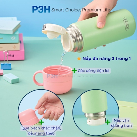 Bình Giữ Nhiệt Inochi Fuji Jolly 450ml nắp dùng làm ly uống, quai xách tiện lợi P3H